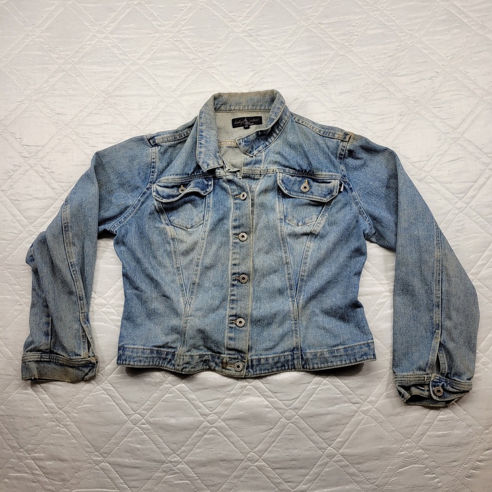 baby phat well worn and stained jean jacket size XL